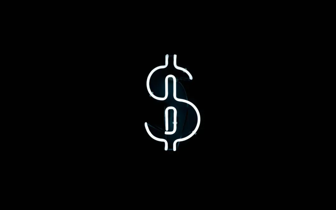 Glowing white dollar neon sign