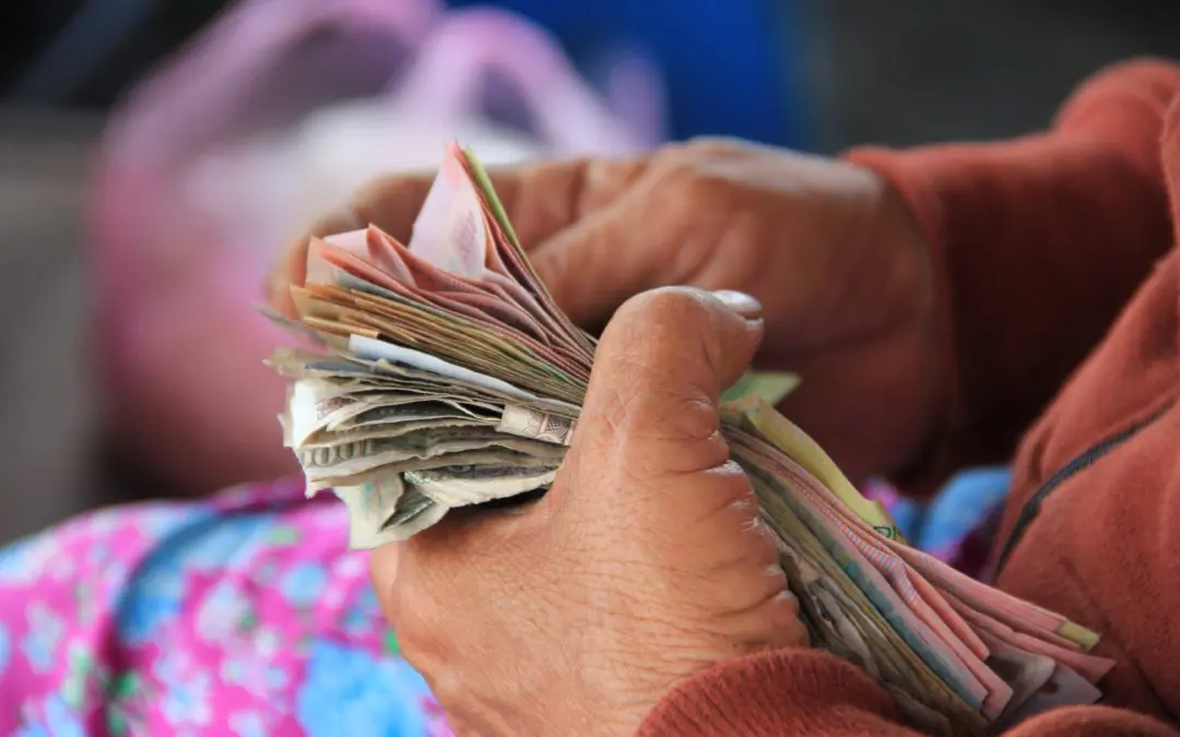 Hands holding a thick stack of cash