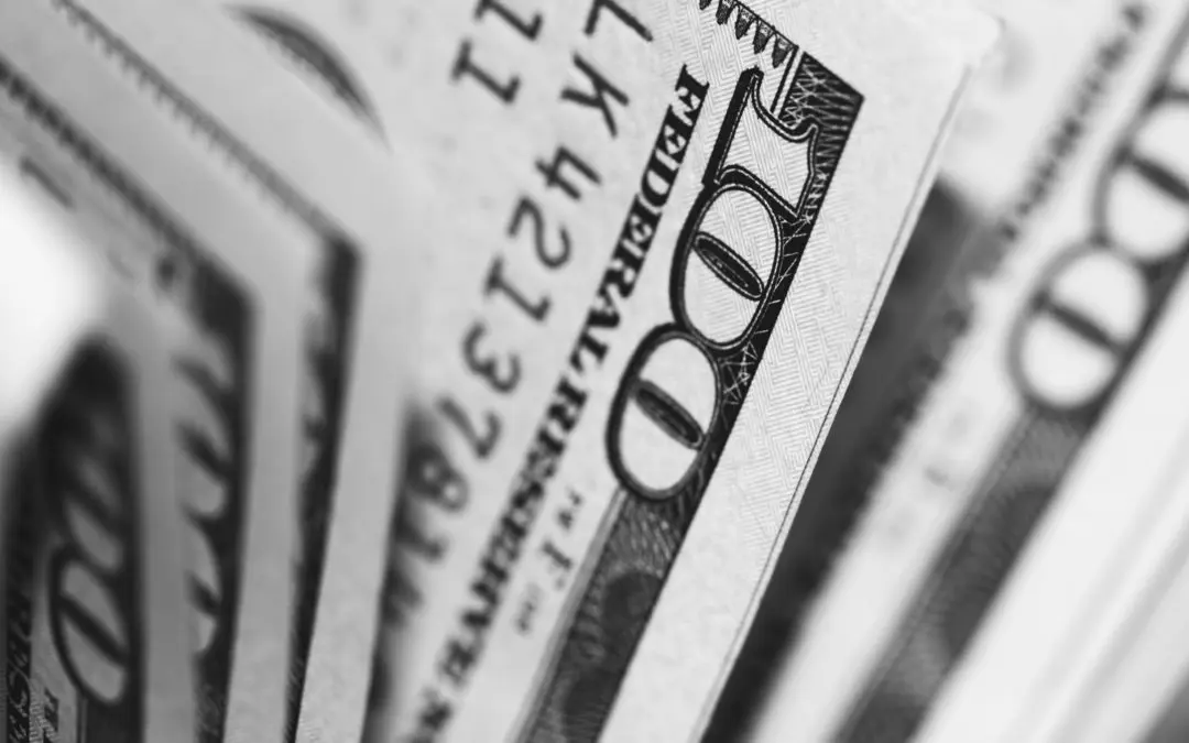 Close-up of US hundred-dollar bills