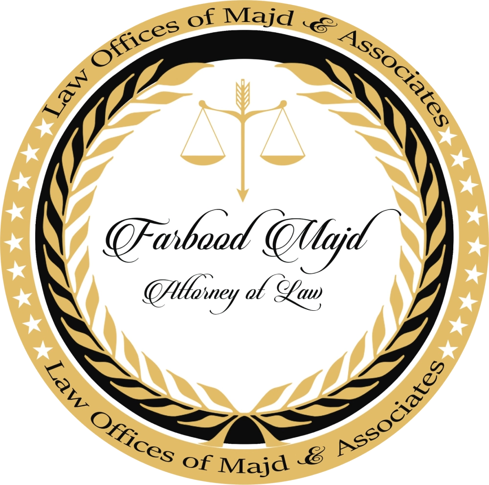 Logo of Farbood Majid Attorneys of Law with scales of justice.