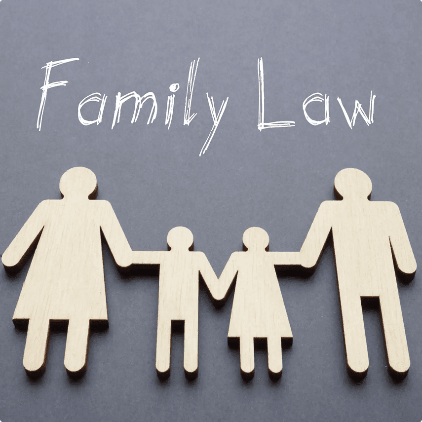 Wooden family figures with "Family Law" text.