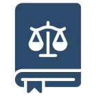 Legal book icon with scales symbol.
